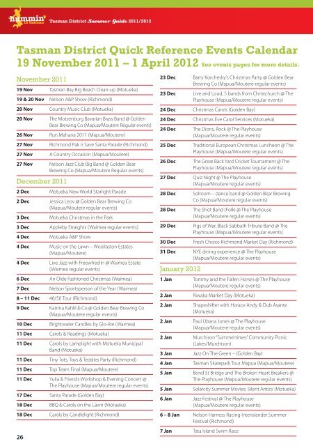 Hummin in Tasman Summer Events Guide 2011-2012