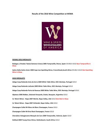 Results of the 2010 Wine Competition at WSWA - The Tasting Panel ...