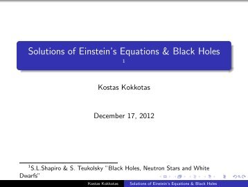 Solutions of Einstein's Equations & Black Holes - =1S.L.Shapiro & S ...