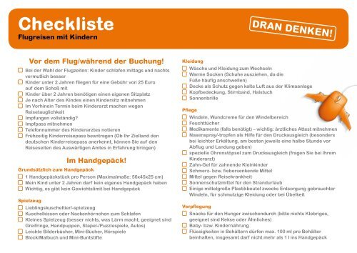 Checkliste Flugreisen mit Kindern Vor  dem Flug/während ... - EasyJet