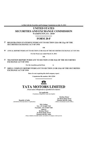 20F for 2012 - Tata Motors