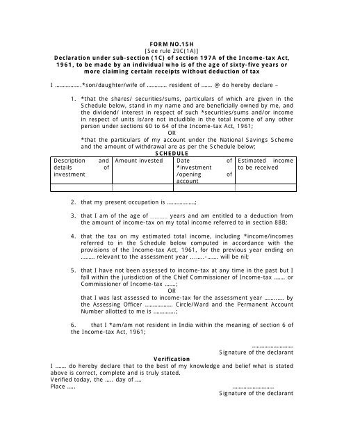 Form No.15h [see Rule 29c(1a)] Declaration Under  - Tata Steel