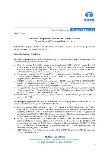 Detailed Press Release - Tata Steel