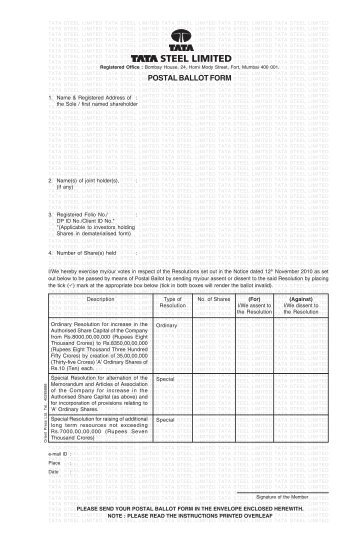 Postal Ballot Form - Tata Steel Limited.pmd