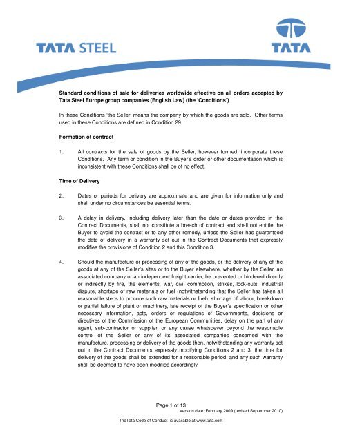 UK standard conditions of sale - Tata Steel