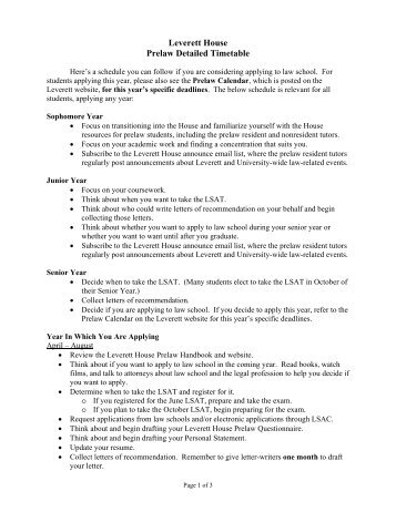 Prelaw Detailed Timetable - Leverett House