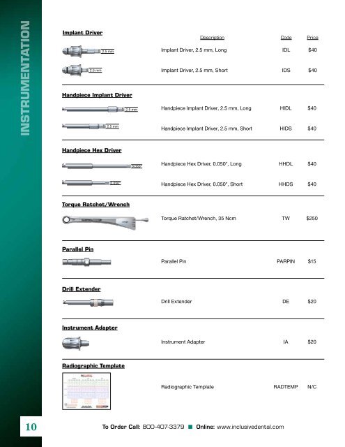 Inclusive Tapered Implant Surgical Catalog - Glidewell Dental Labs