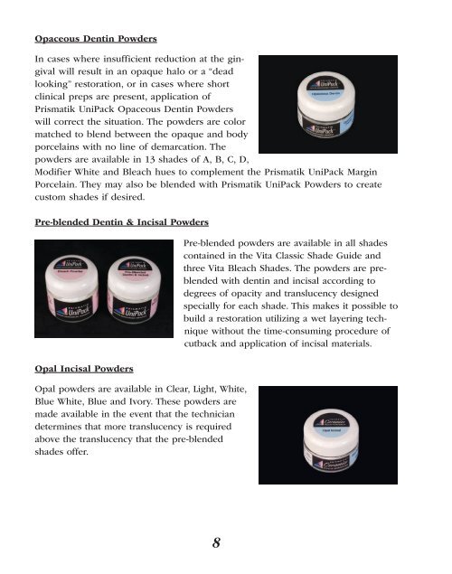 Prismatik UniPack Technique Manual - Glidewell Dental Labs