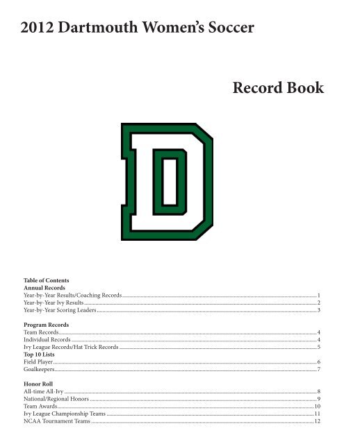 2012 Dartmouth Women's Soccer Record Book - Dartmouth College ...