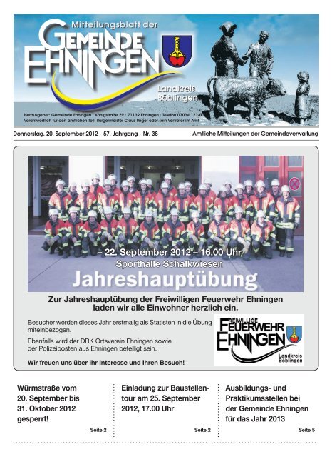 Mitteilungsblatt Vom 20 09 2012 Ehningen