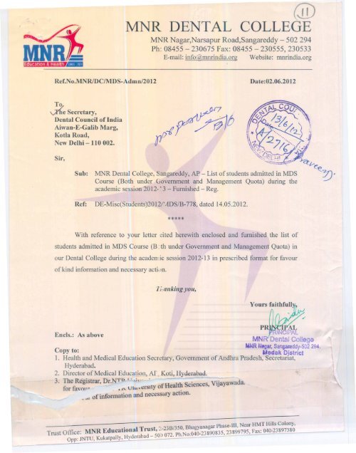 List Dental Council of India