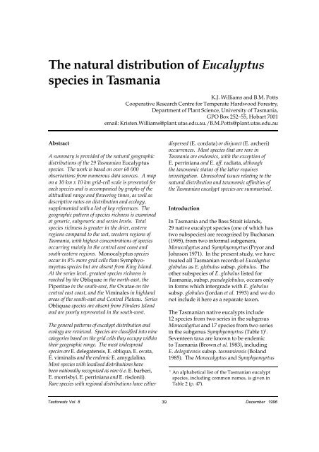 The natural distribution of Eucalyptus species in Tasmania - Forestry ...