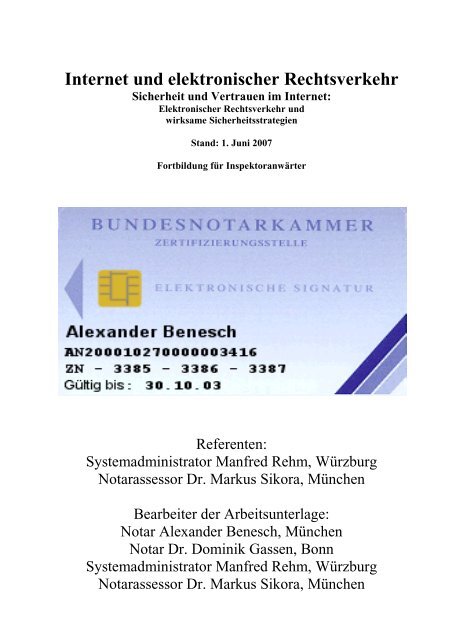 Internet und elektronischer Rechtsverkehr Sicherheit und ... - ElRV