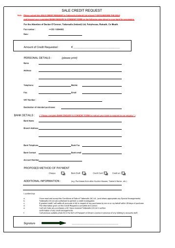 Credit Request Form - Tattersalls