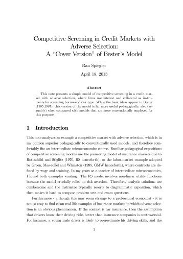 Competitive Screening in Credit Markets with Adverse Selection: A ...