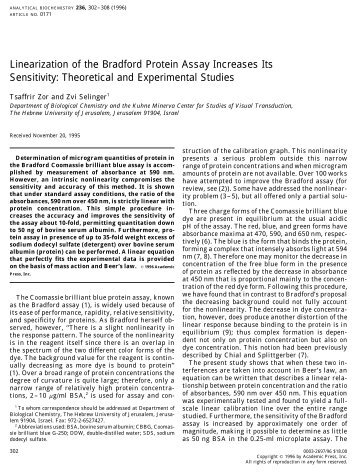 Linearization of the Bradford Protein Assay Increases Its Sensitivity ...