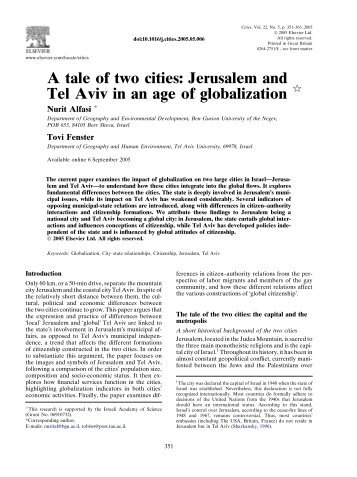 A tale of two cities: Jerusalem and Tel Aviv in an ... - ResearchGate