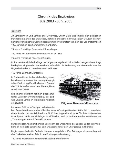 Chronik des Enzkreises Juli 2003 – Juni 2005 - Landratsamt Enzkreis