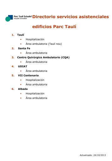 Directorio servicios asistenciales edificios Parc Taulí