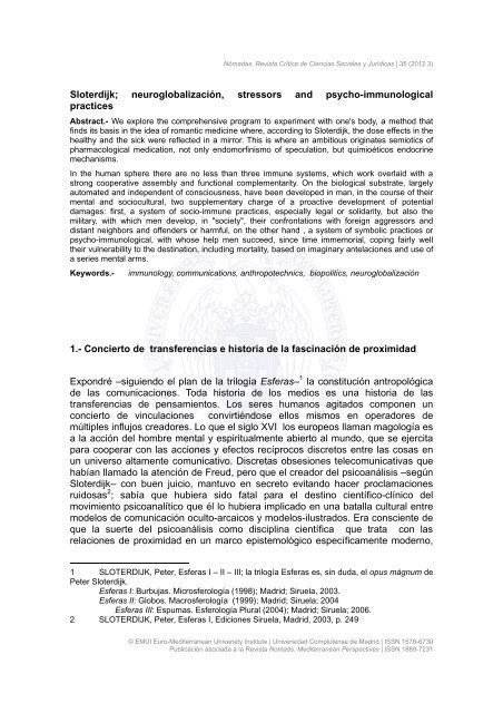 SLOTERDIJK: NEUROGLOBALIZACIÓN, ESTRESORES Y PRÁCTICAS PSICO-INMUNOLÓGICAS -  DR. ADOLFO VÁSQUEZ ROCCA