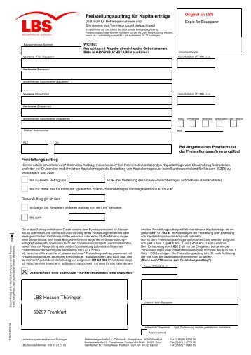 lFreistellungsauftrag fÃ¼r KapitalertrÃ¤ge LBS Hessen-ThÃ¼ringen ...