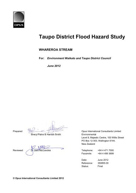 Taupo District Flood Hazard Study - Whareroa Stream June 2012