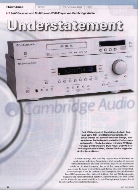 Cambridge Audio Azur 640R & DVD99 HiFi Test 04/2008