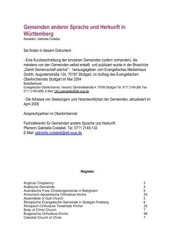 Gemeinden anderer Sprache und Herkunft in Württemberg