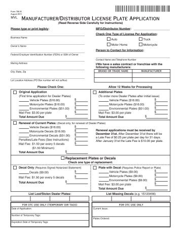 Manufacturer/Distributor License Plate Application - Oklahoma Tax ...