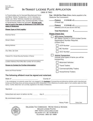 In-Transit License Plate Application - Oklahoma Tax Commission