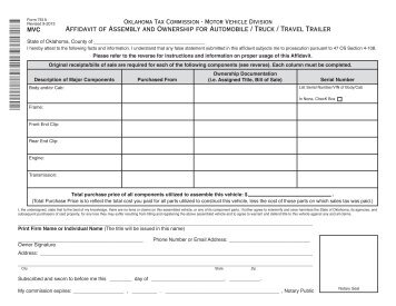 Affidavit of Assembly and Ownership for Automobile / Truck / Travel ...