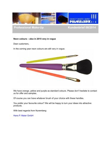 Professional Make-Up Brushes in Neon Colours - Newsletter 08/2014