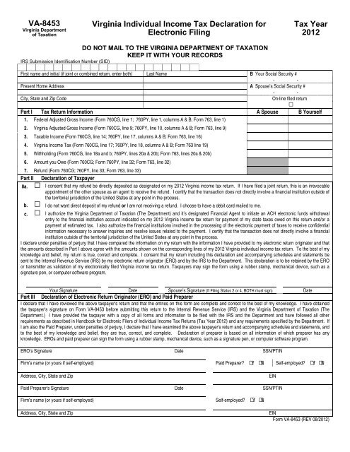 Virginia Individual Income Tax Declaration for Electronic Filing