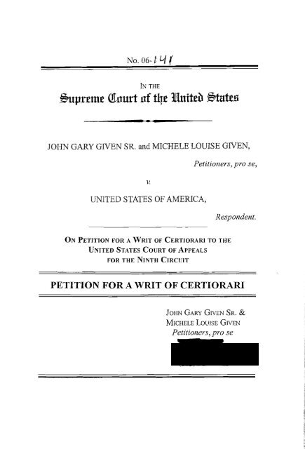 Petition For Writ Of Certiorari Supreme Court Docket 06 141 Petition For Writ Of Certiorari Supreme Court Docket 06 141