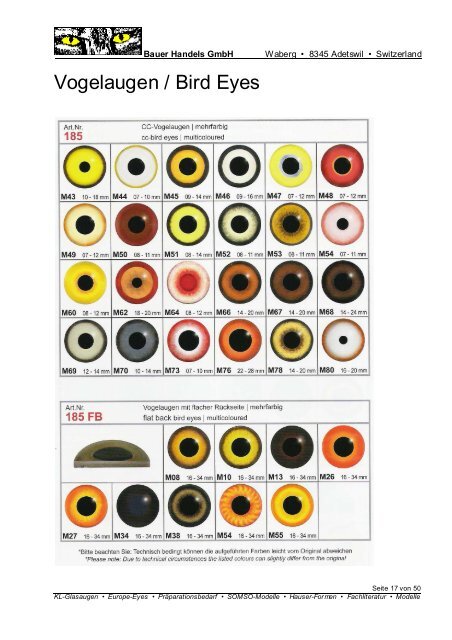 Preisliste Glasaugen - Bauer Handels GmbH