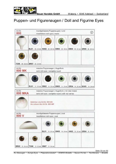 Preisliste Glasaugen - Bauer Handels GmbH