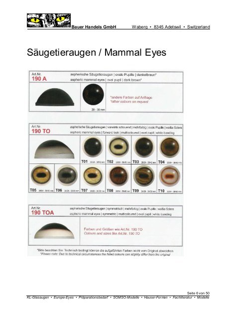 Preisliste Glasaugen - Bauer Handels GmbH