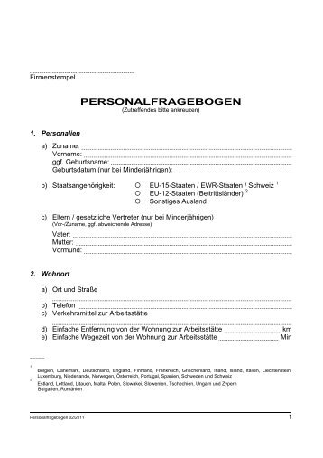 Personal-Fragebogen