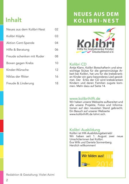 Kolibri Infobrief Ausgabe 7 / Sep 2014