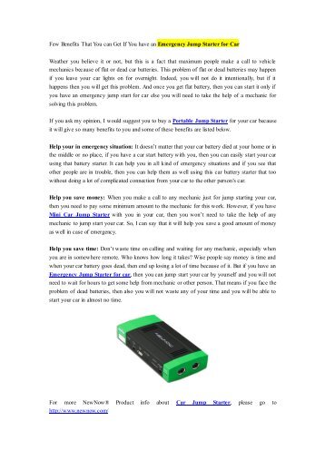 Few Benefits That You can Get If You have an Emergency Jump Starter for Car.pdf