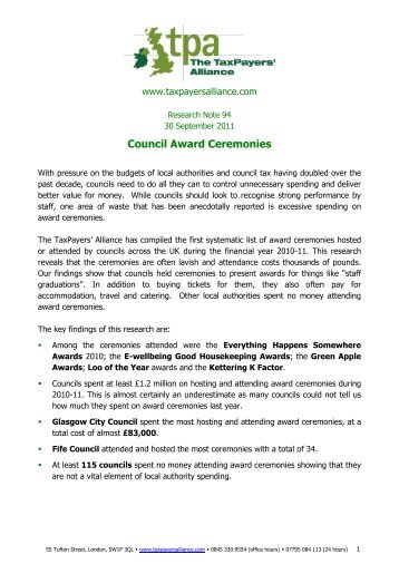 Council award ceremonies - The TaxPayers' Alliance