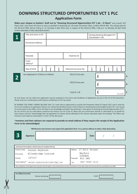 downing structured opportunities vct 1 plc - The Tax Shelter Report