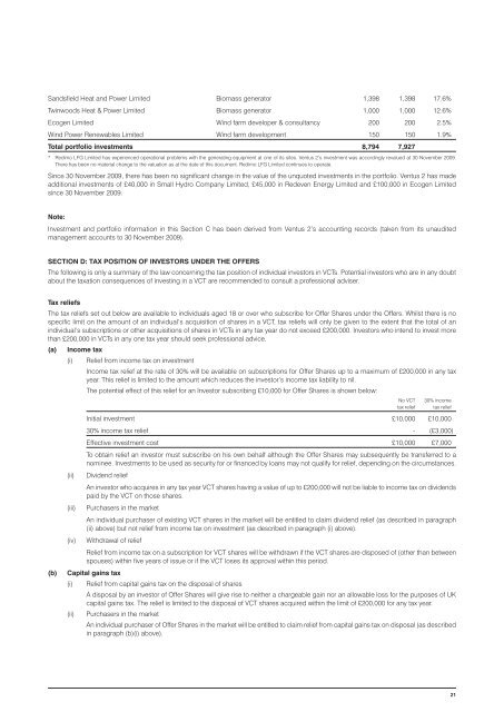 Ventus VCT plc and Ventus 2 VCT plc - The Tax Shelter Report