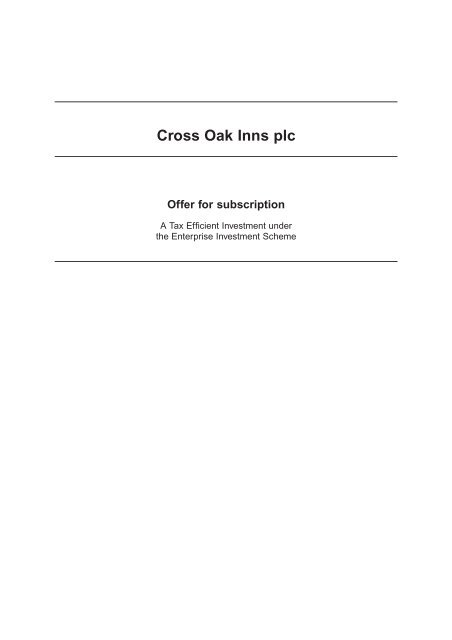 Cross Oak Inns plc - The Tax Shelter Report