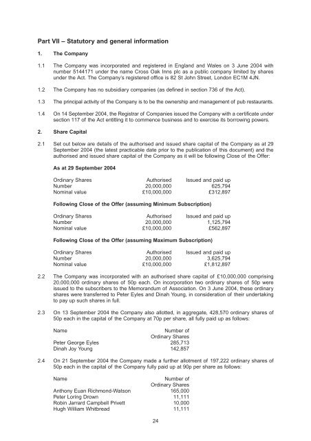 Cross Oak Inns plc - The Tax Shelter Report