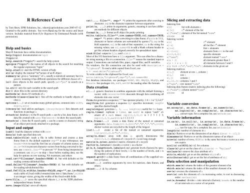 R Reference Card (pdf). - rpad