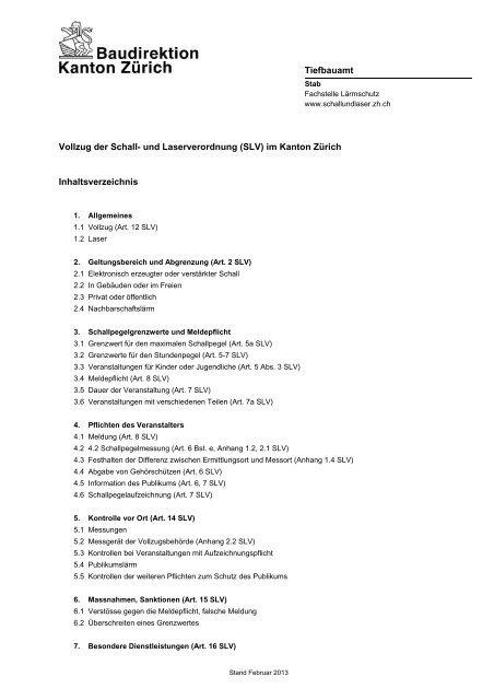 Vollzug der Schall- und Laserverordnung (SLV) - Tiefbauamt ...