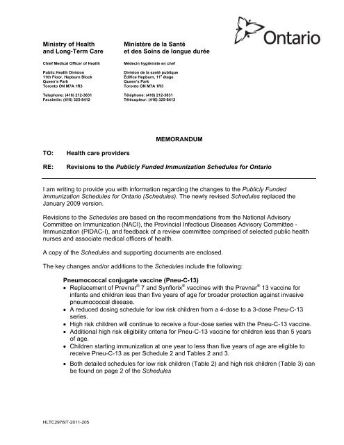 Ministry Memorandum - Grey Bruce Health Unit