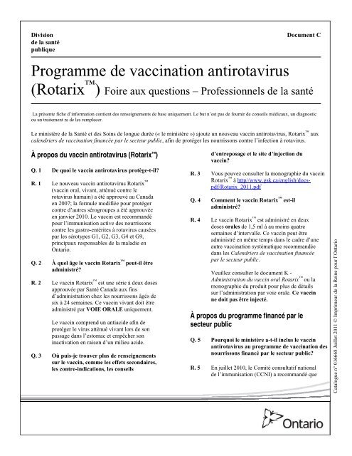 Programme de vaccination antirotavirus (Rotarix