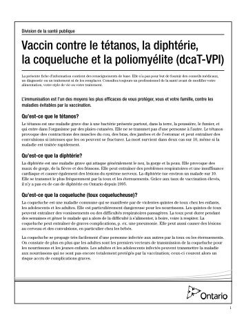 Vaccin contre le tétanos, la diphtérie, la coqueluche et la ...